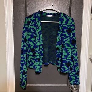 Zara Blue and Green Patterned Knit Cardigan